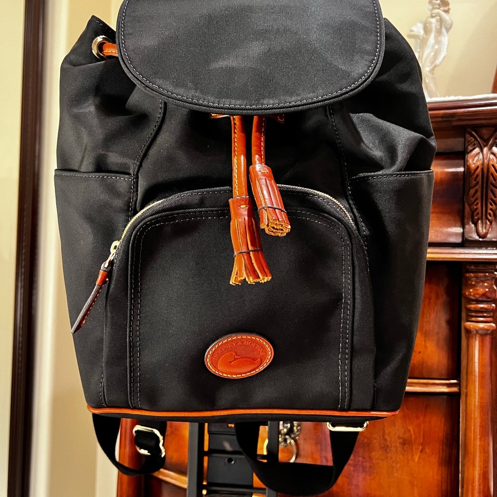 Classic Black Nylon/Leather-Trimmed Backpack